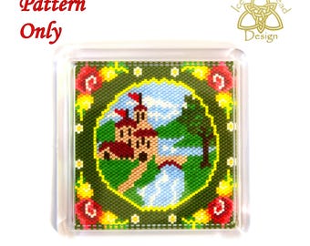 Beaded Coaster, Castles and Roses 2, Folk Art, Canal Art, Narrowboat Decoration