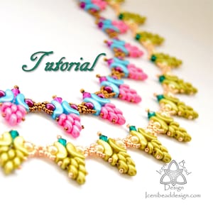 Pdf Tutorial Mantis Necklace with Arcos Par Puca®, SuperDuo, glass pearls and Crystal Bicones Beading Pattern English Only,