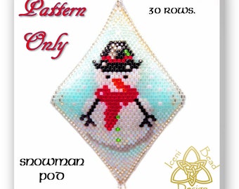 Snowman pod ornament, peyote stitch, pattern, instructions, pdf.
