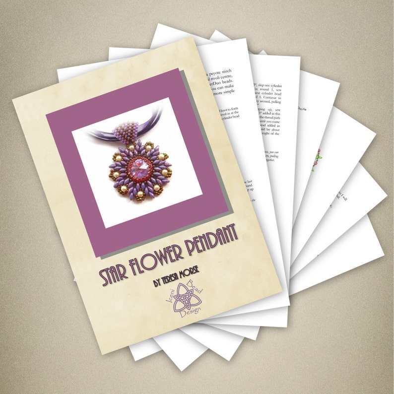 PDF Tutorial Star Flower Rivoli Pendant with Superduo Beads Tutorial Beading Pattern. English Only, image 3