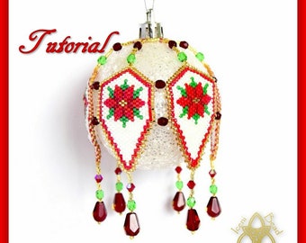 Bead Pattern: Poinsettia Christmas Ornament Cover, pdf. tutorial. English only