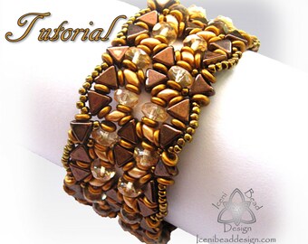 Anleitung Crystal Nile Cuff mit Kheops® Par Puca® Perlen, Kristall Rondellen und SuperDuos pdf Schnittmuster, Anleitung nur auf Englisch,
