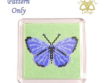 Butterfly Coaster, Holly Blue Butterfly, Peyote stitch Beaded Coaster