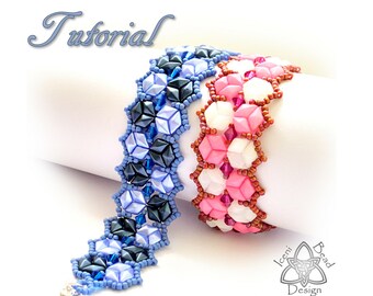 Pdf tutorial Hexadiamond Bracelet with Diamonduo beads and crystal bicones, Beadwork pattern, Instructions English Only,