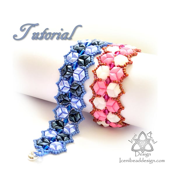 Pdf tutorial Hexadiamond Bracelet with Diamonduo beads and crystal bicones, Beadwork pattern, Instructions English Only,