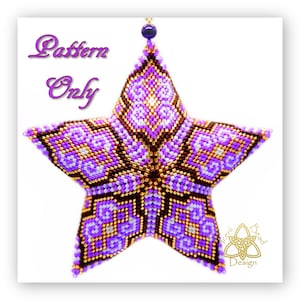 May include: A purple, gold and brown beaded star ornament with a geometric pattern. The ornament is labelled "Pattern Only".