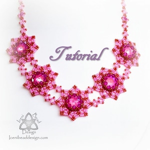 PDF Tutorial Sarah-Jayne Necklace with Crystal Rivolis and Bicones. Beadwork Pattern, instructions English Only,
