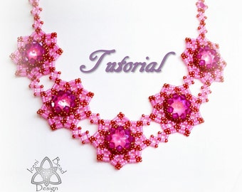 PDF Tutorial Sarah-Jayne Necklace with Crystal Rivolis and Bicones. Beadwork Pattern, instructions English Only,