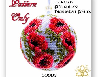 Poppy 3D peyote Ball Bead Pattern: Ball Ornament. pdf. tutorial. English only