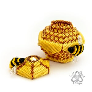 Bee-ded Honeypot, Peyote Stitch Pot with Lid, pdf Tutorial, English only. image 5