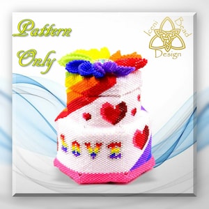 Carnival of Love Wedding Cake Keepsake Box, Beaded Box Pattern, Peyote Stitch Box with Lid, pdf Tutorial, English only.