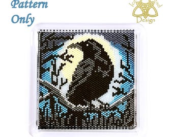 Beaded Coaster, The Raven, Peyote stitch Beaded Coaster