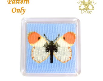 Butterfly Coaster, Orange Tip Butterfly, Peyote stitch Beaded Coaster
