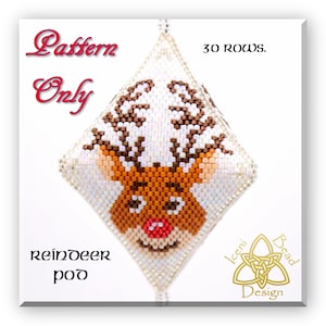 Reindeer pod ornament, peyote stitch, pattern, instructions, pdf.