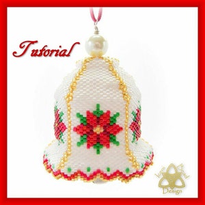Bead Pattern: Poinsettia Christmas Bell Ornament, pdf. tutorial. English only