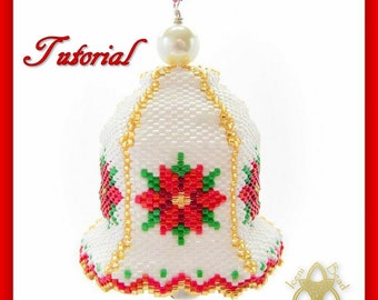 Bead Pattern: Poinsettia Christmas Bell Ornament, pdf. tutorial. English only