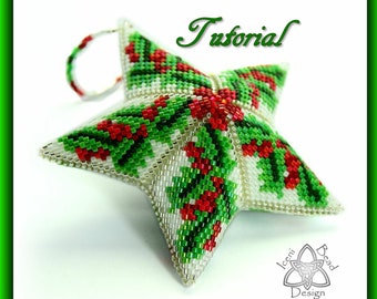 Bead Pattern: Holly Beaded Star Ornament, pdf. tutorial. English only