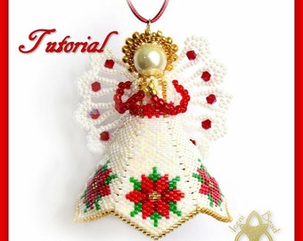 Bead Pattern: Poinsettia Angel Tree Ornament, pdf. tutorial. English only