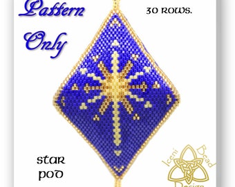 Christmas Star pod ornament, peyote stitch, pattern, instructions, pdf.