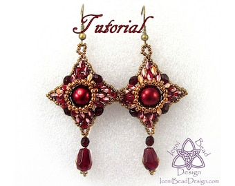 PDF Tutorial Quattro Earrings with SuperDuo Beads, Instructions, Beading Pattern. English Only,