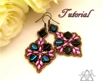 PDF Tutorial Anya Earrings with Silky Beads and Super Duo Beads. Pattern, Instructions, beadwork. English Only,