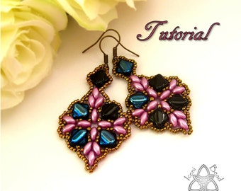 PDF Tutorial Anya Earrings with Silky Beads and Super Duo Beads. Pattern, Instructions, beadwork. English Only,