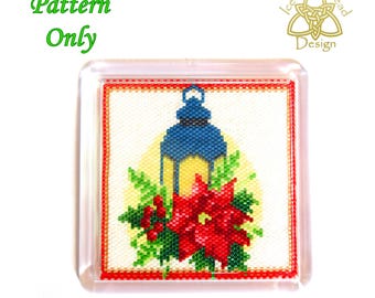 Beaded Coaster, Christmas Lantern, Peyote stitch Beaded Coaster