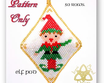 Christmas Elf pod ornament, peyote stitch, pattern, instructions, pdf.