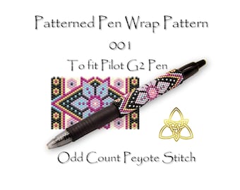 Patterned Pen Wrap 001 for Pilot G2 Pen. pdf. pattern. odd count peyote stitch