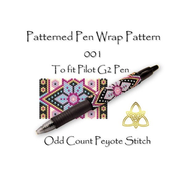 Patterned Pen Wrap 001 for Pilot G2 Pen. pdf. pattern. odd count peyote stitch