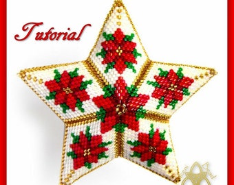 Bead Pattern: Poinsettia Beaded Star Ornament, pdf. tutorial. English only