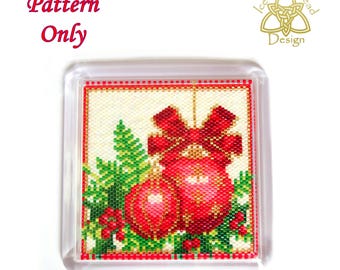 Beaded Coaster, Christmas Baubles, Peyote stitch Beaded Coaster