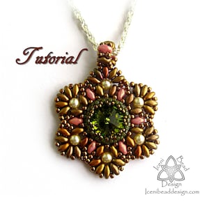 PDF Tutorial Swarovski Crystal Rivoli Flower Pendant with Superduo Beads.Instructions Beading Pattern English Only,
