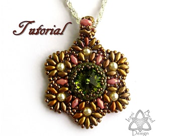 PDF Tutorial Swarovski Crystal Rivoli Flower Pendant with Superduo Beads.Instructions Beading Pattern English Only,