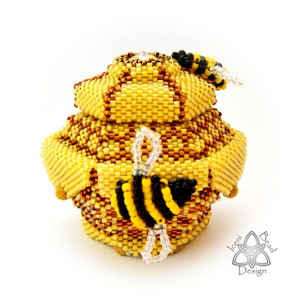 Bee-ded Honeypot, Peyote Stitch Pot with Lid, pdf Tutorial, English only. image 4