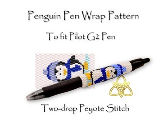 Penguin Pen Wrap for Pilot G2 Pen. pdf. pattern. 2-drop peyote stitch