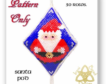 Santa pod ornament, peyote stitch, pattern, instructions, pdf.