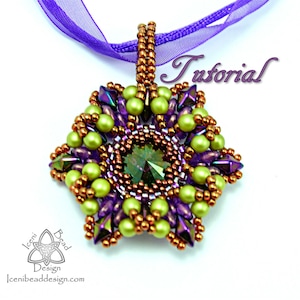 Harvest Star Pendant .pdf Tutorial, with SuperDuo Beads, Crystal Rivoli and DiamonDuos. Beading Pattern, Beadwork, English Only,