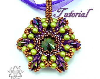 Tutorial .pdf per ciondolo stella raccolto, con perline SuperDuo, Crystal Rivoli e DiamonDuos. Schema per perline, Perline, solo in inglese,