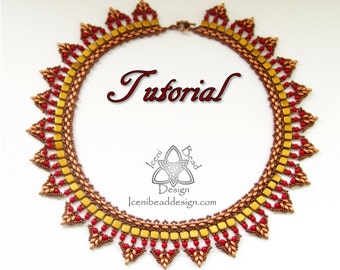 PDF Tutorial Zahira Necklace with Czechmates Tile beads, glass pearls and SuperDuo Beads. Beadwork Pattern, instructions English Only,