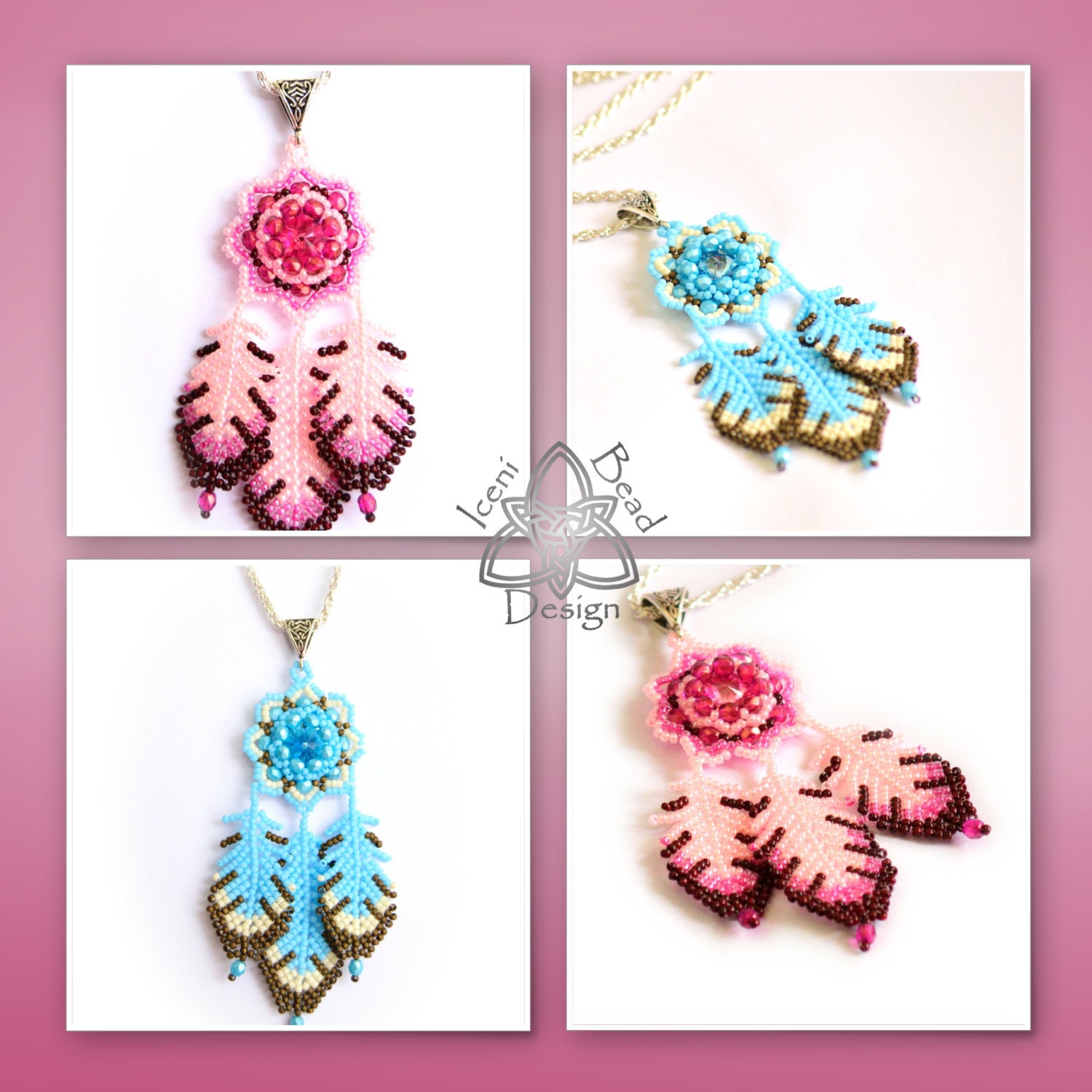Enchanted Rivoli Pattern Pdf Tutorial, Feathers Pendant, With Rivoli and Faceted Crystal Beads ...