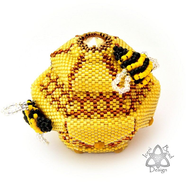 Bee-ded Honeypot, Peyote Stitch Pot with Lid, pdf Tutorial, English only. image 2