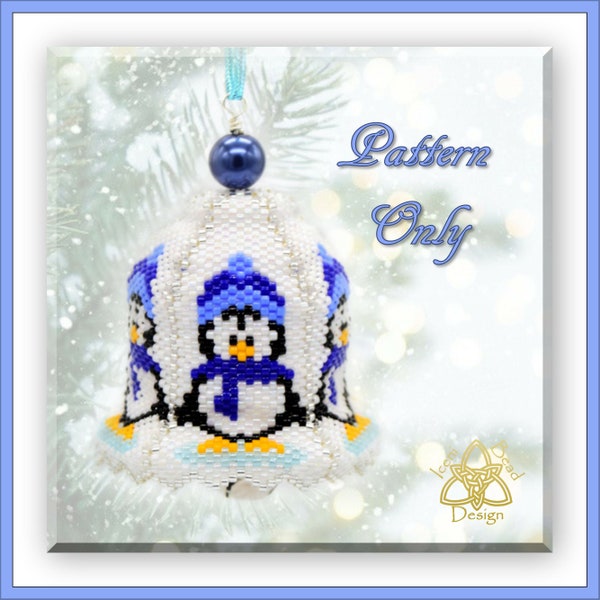 Bead Pattern: Christmas Penguin Bell Ornament, pdf. tutorial. English only