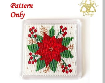 Beaded Coaster, Poinsettia, Peyote stitch Beaded Coaster