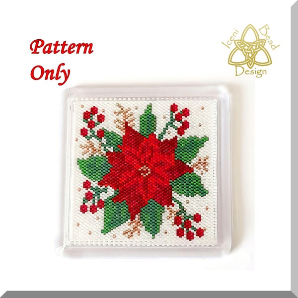 Beaded Coaster, Poinsettia, Peyote stitch Beaded Coaster