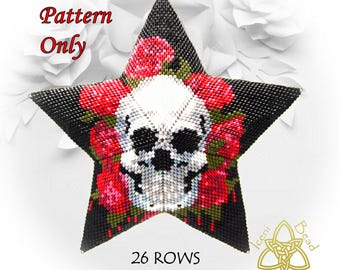 3D peyote Star Bead Pattern: Skull and Roses Star pdf. tutorial. English only
