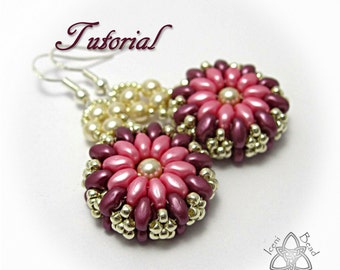 PDF Tutorial Clara Earrings with Super Duo Beads. Pattern, Instructions, beadwork. English Only,