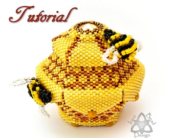 Pote de mel com abelhas, pote de ponto peiote com tampa, tutorial em pdf, somente em inglês.