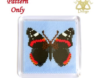 Butterfly Coaster, Red Admiral Butterfly, Peyote stitch Beaded Coaster