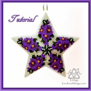 3D peyote Star Bead Pattern: Violet Star Ornament.  pdf. tutorial. English only